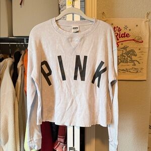 VS PINK Logo Cropped Waffle Knit Shirt - Small